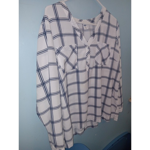 Womens OLD NAVY White Blue Checkered Top Shirt Blouse Size XXL - Picture 2 of 5